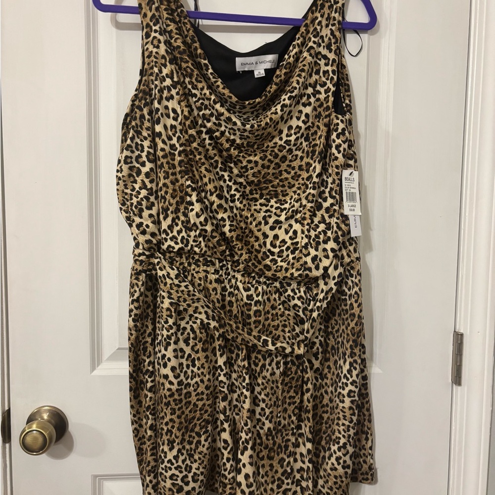 Emma & Michele Leopard Print shorts Romper. NWT